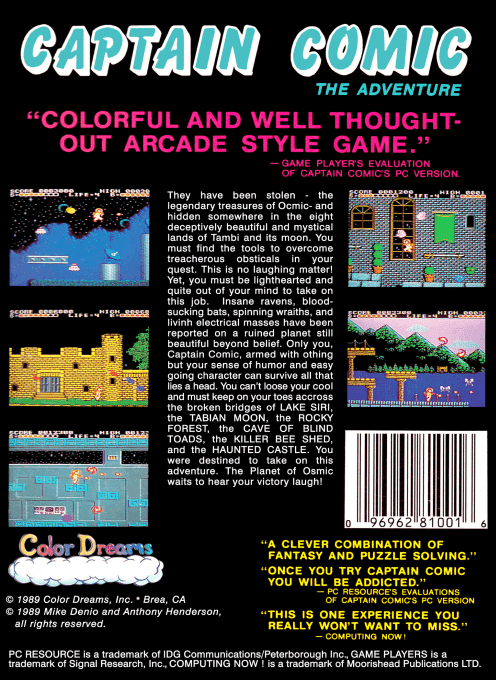 Captain Comic : The Adventure (Homebrew) — Box back